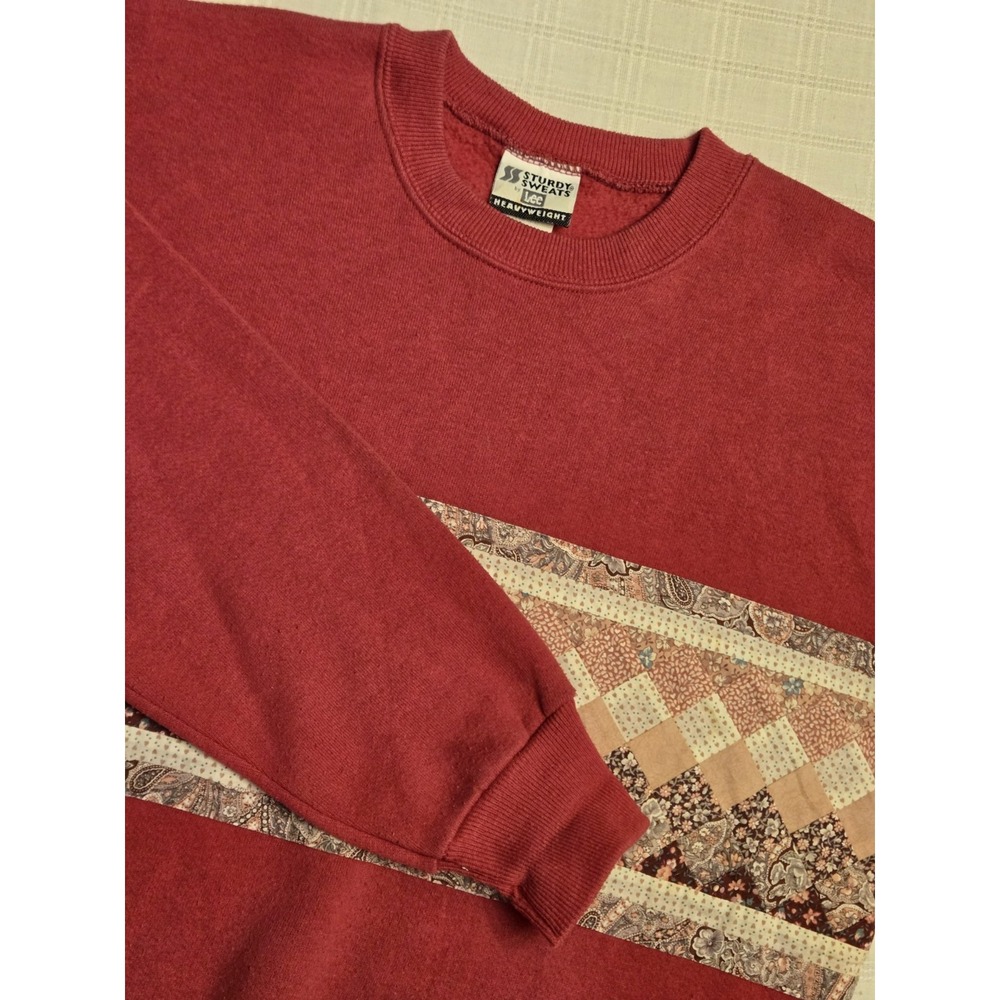 Vtg 90s Lee Sturdy Sweats Quilt Patchwork Sweatshirt Pink Medium Heavyweight USA